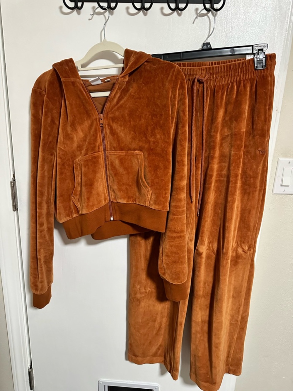 Aritzia TNA Rust Velvet Zip Hoodie & Wide Leg Lounge Pants Set